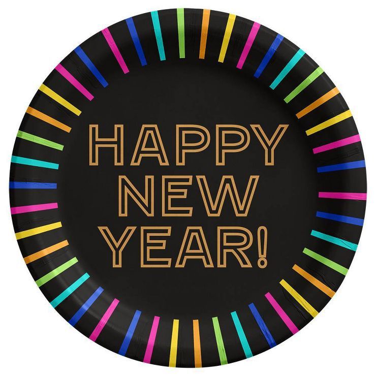 15ct 'Happy New Year' Dinner Paper Plates Black - Spritz™ | Target