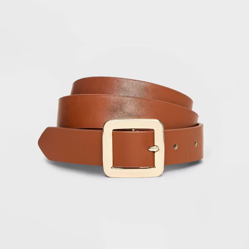 Women's Chunky Center Bar Buckle Belt - A New Day™ Brown | Target