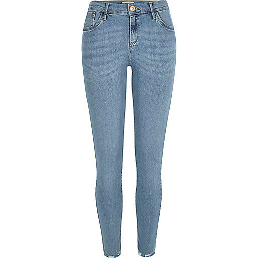 Light wash Amelie raw hem superskinny jeans | River Island (UK & IE)
