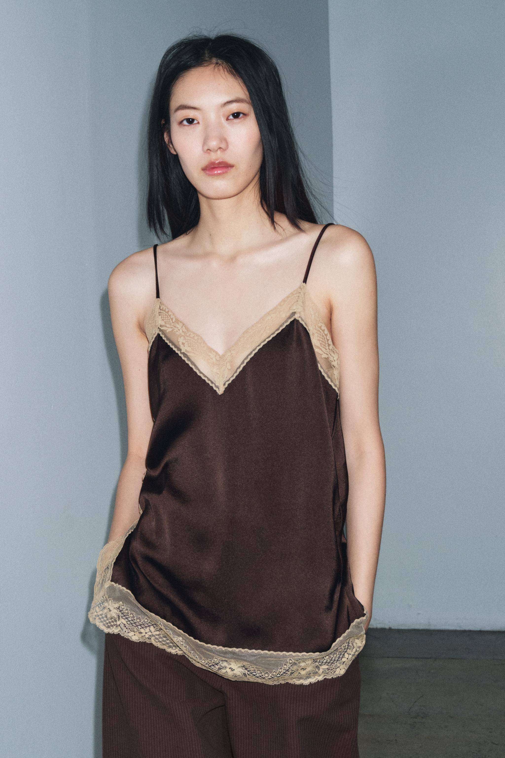 ZW COLLECTION SATIN TOP WITH LACE TRIM | Zara AU
