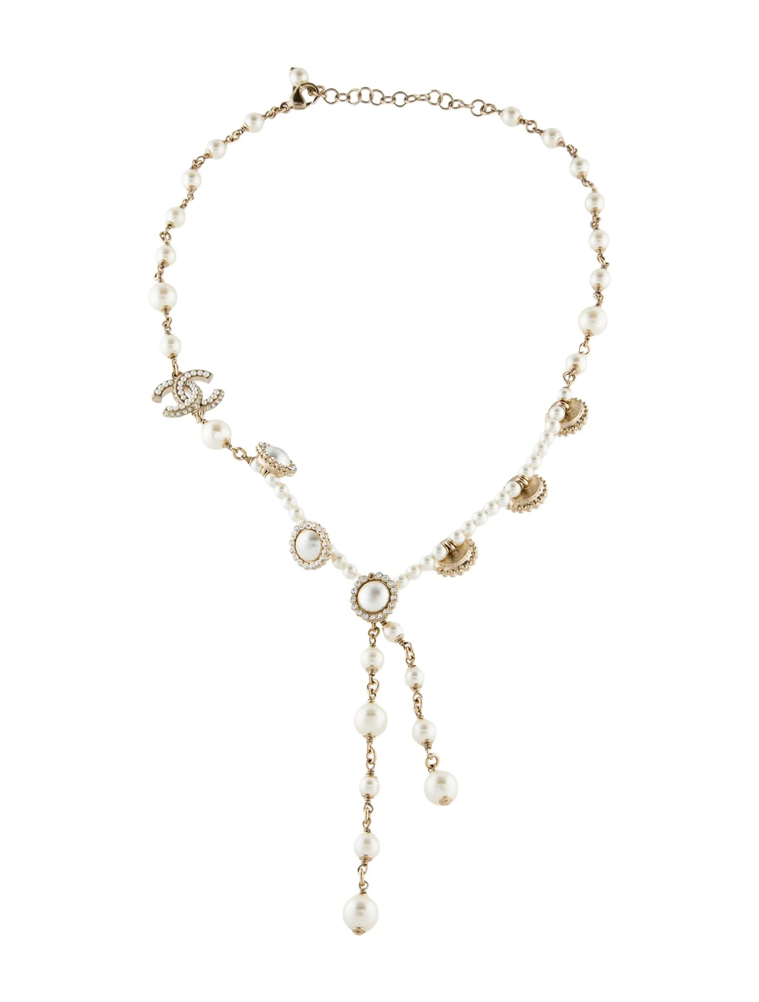 Chanel Faux Pearl & Strass CC Lavalier Necklace - Lavalier, Necklaces - CHA1367454 | The RealReal | The RealReal