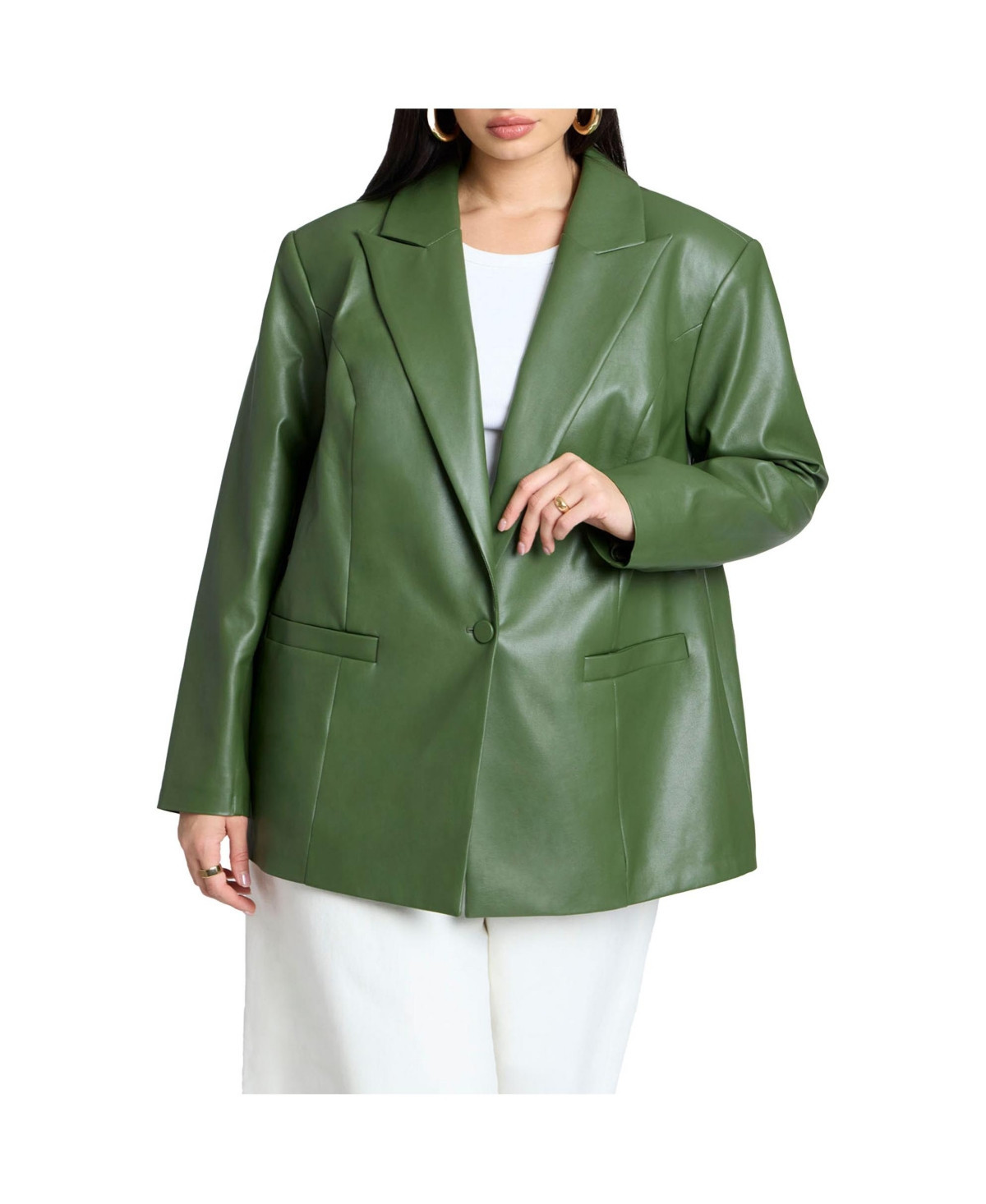 Eloquii Women's Boxy Faux Leather Blazer - Bronze green | Macy's