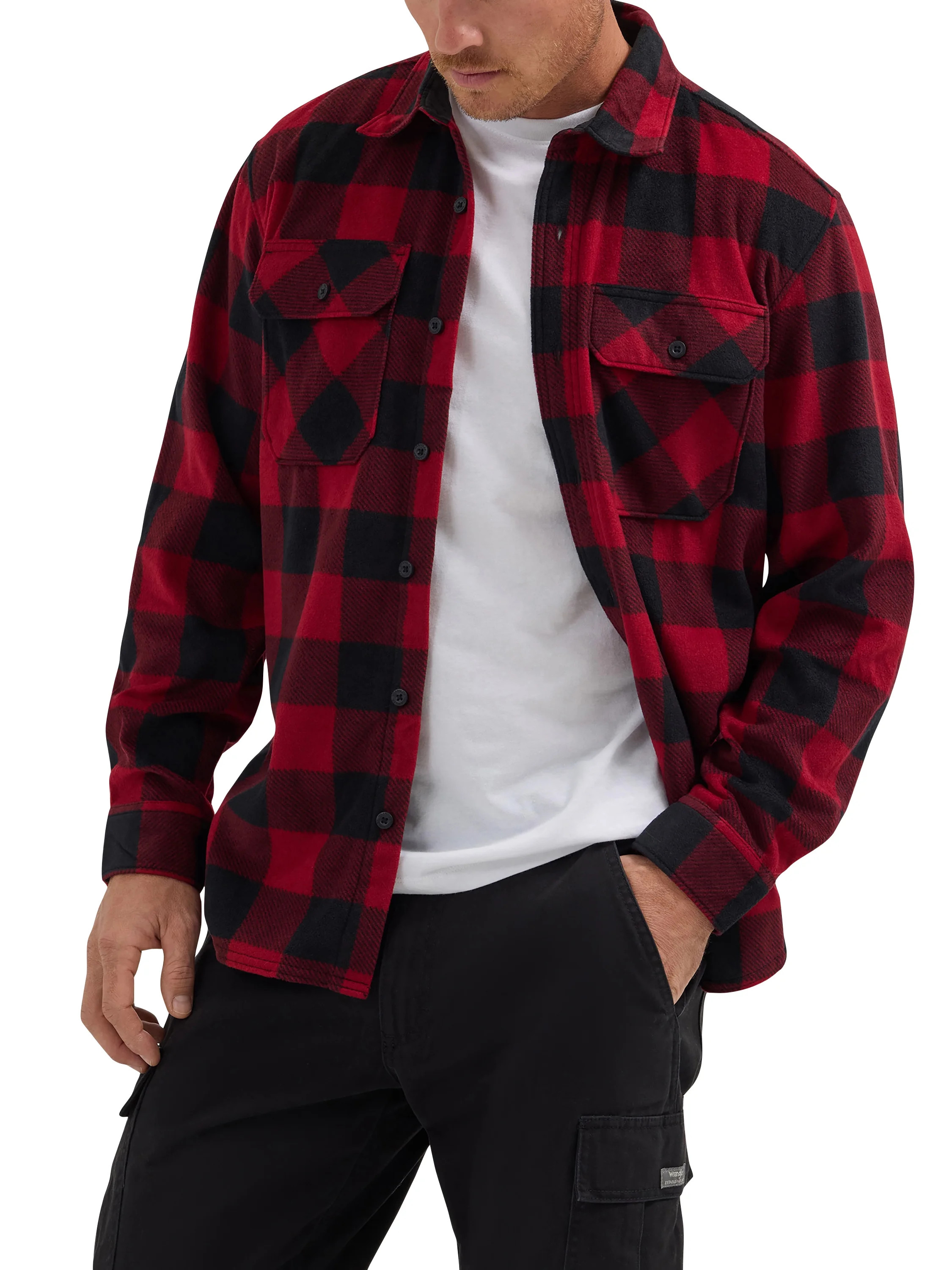 Wrangler Men's Fleece Buffalo Plaid Relaxed Fit Long Sleeve Shirt, S-3XL | Walmart (US)