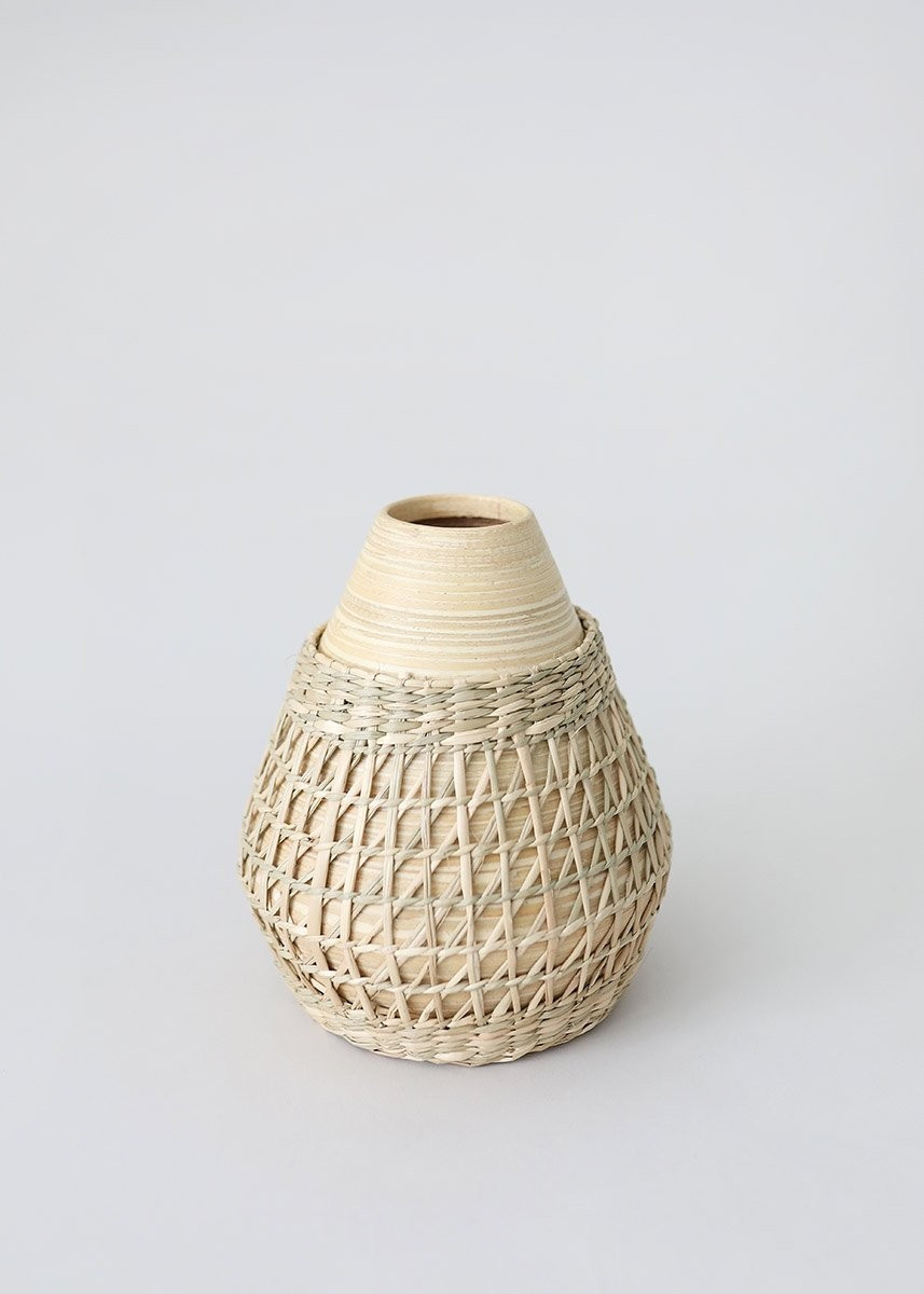 Coastal Bamboo Vase with Woven Seagrass Wrap - 6.75" Tall | Afloral (US)