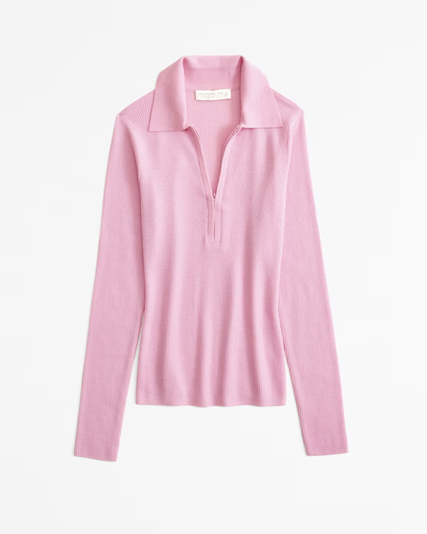 Women's Merino Wool Half-Zip Polo | Women's Tops | Abercrombie.com | Abercrombie & Fitch (US)