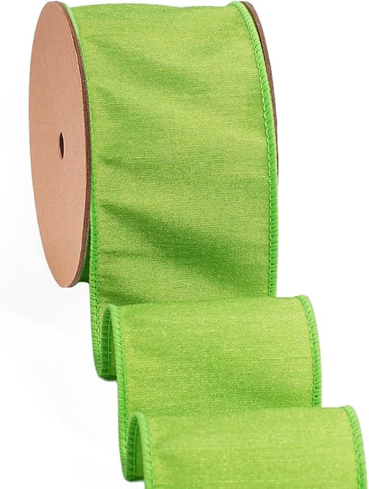 LaRibbons Green Wired Ribbon 2.5 Inch x 10 Yards, Lime Green Dupioni Spring Craft Ribbon with Wir... | Amazon (US)