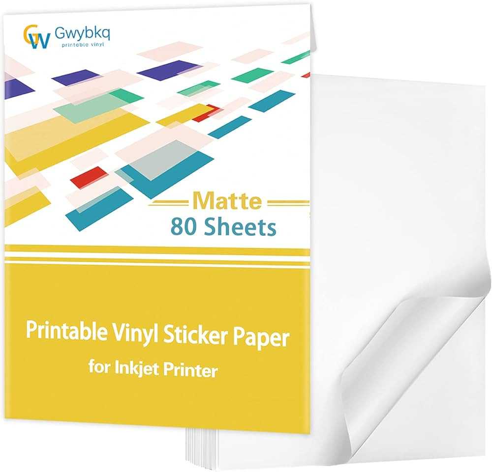 Gwybkq Premium Printable Vinyl Sticker Paper for Inkjet Printer,80 Sheets Matte White Waterproof ... | Amazon (US)