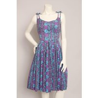 60S Purple Abstract Sundress Vintage Tie Dye Block Print Cotton Dress Xs/S | Etsy (US)