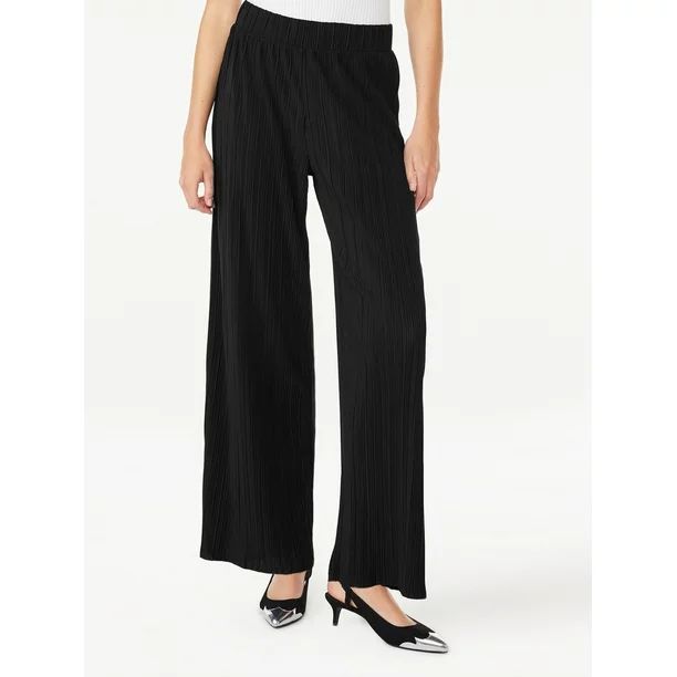 Scoop Women's Crinkle Knit Wide Leg Pants, XS-XXL - Walmart.com | Walmart (US)