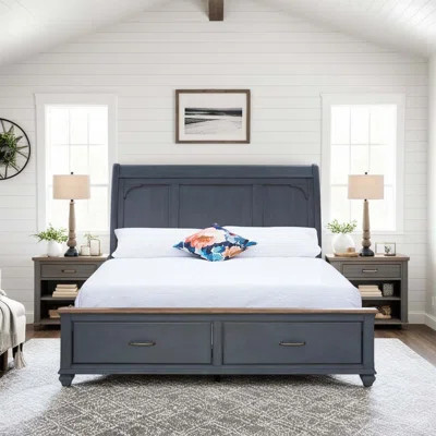 Bridgevine Home Americana Sleigh Bed with Corduroy Finish, USB Ports, and Spacious Storage Drawers for Modern Comfort | Wayfair North America