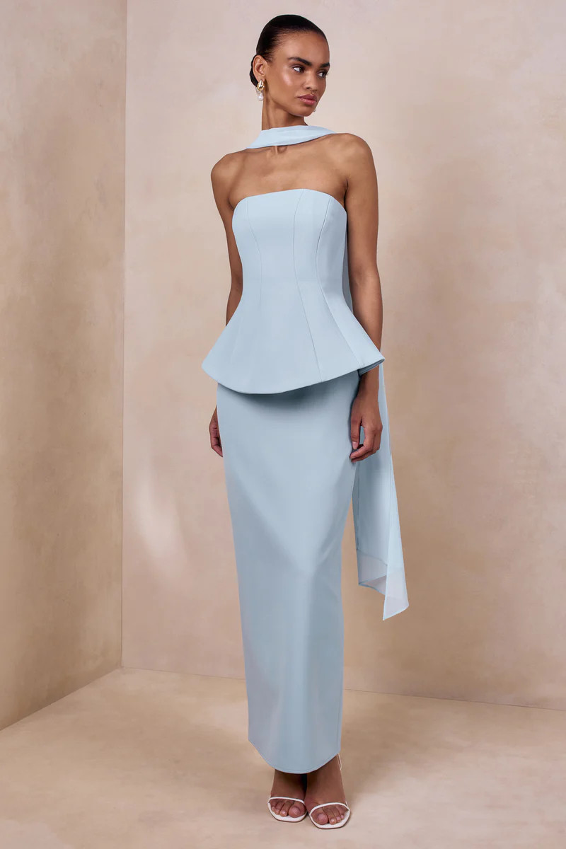 Farron | Powder Blue Bandeau Corset Maxi Dress | Club L London