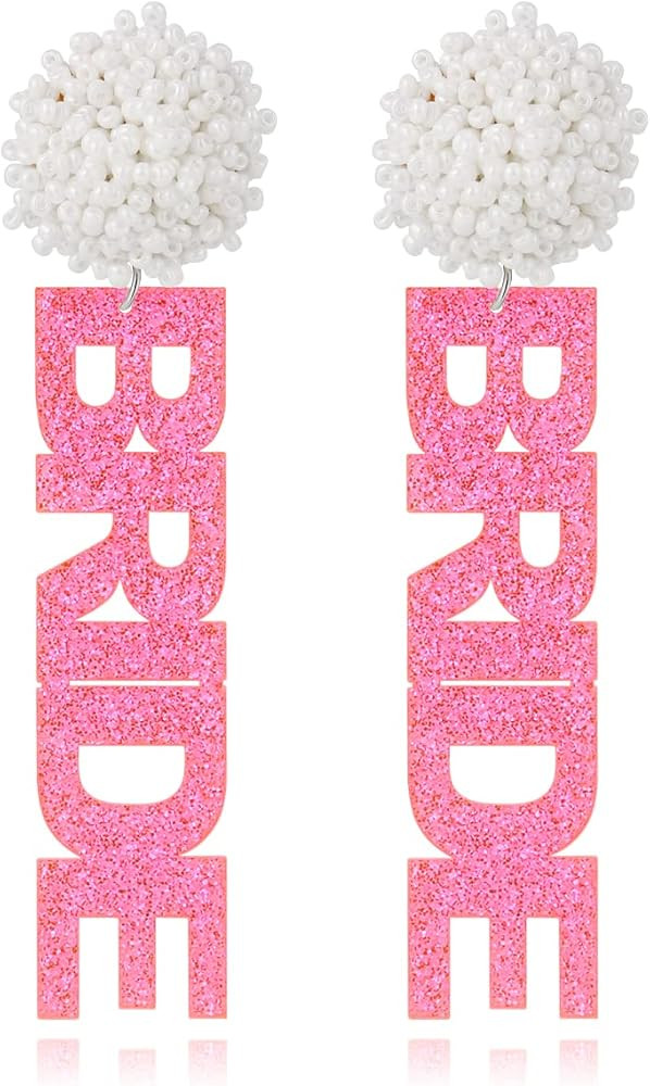 Bride Earrings for Women Handmade Beaded Acrylic BRIDE Letter Dangle Earring Wedding Bridal Earri... | Amazon (US)