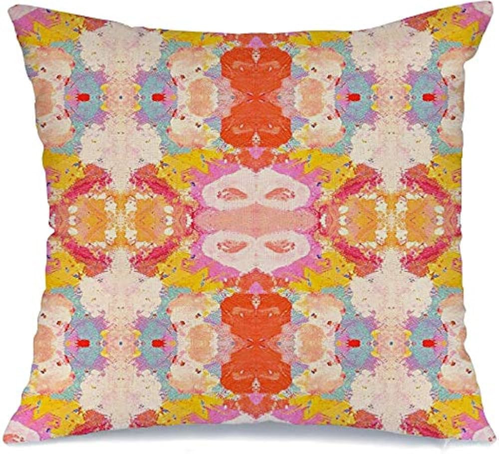 Pillow Cover Decorative Pillowcase Multicolor Tile Canvas Vibrant On Backdrop Print Decor Abstrac... | Amazon (US)