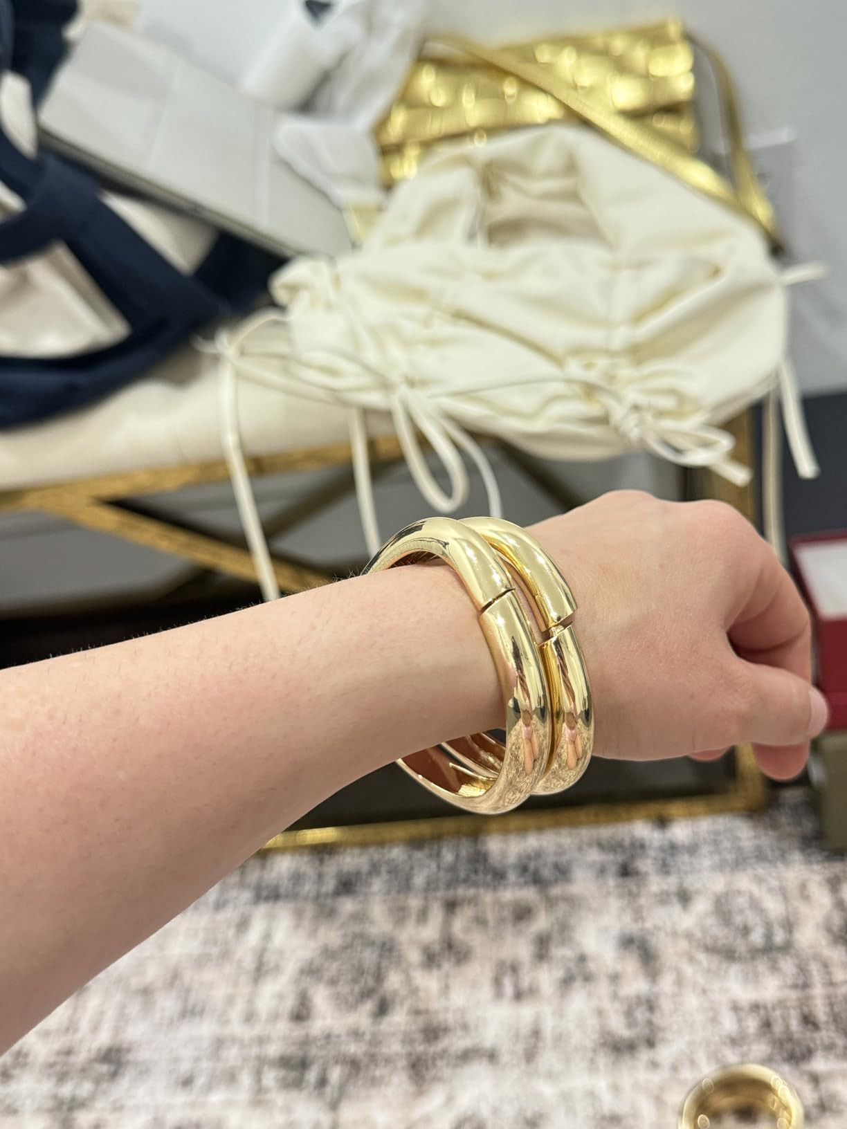 2pcs Gold Bangle Bracelets for Women, Trendy Hinged Cuff Open Wide Chunky Gold Bracelet Stack Arm... | Amazon (US)