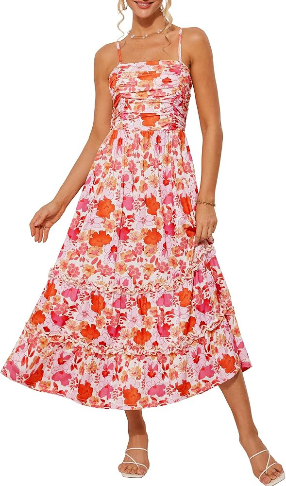 GRACE KARIN 2025 Women's Summer Floral Maxi Dress Casual Sleeveless Ruffle Tiered Wedding Guest F... | Amazon (US)