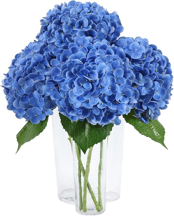 DuHouse 3Pcs Hydrangea Artificial Flowers,Latex Real Touch Hydrangeas with Long Stems & Leaves fo... | Amazon (US)