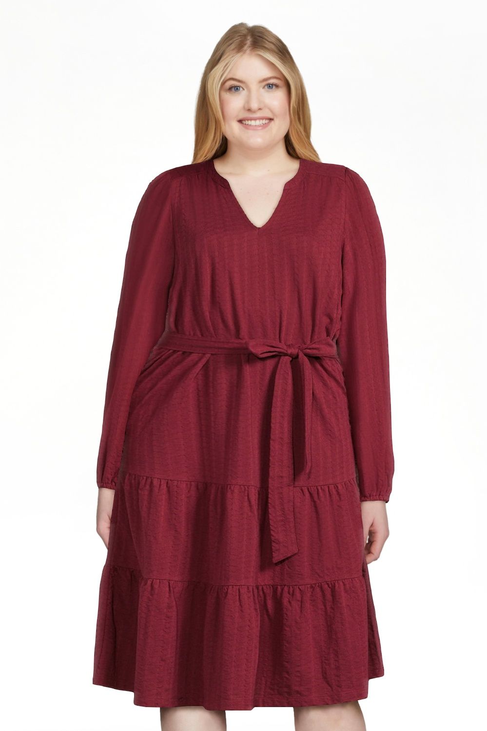 Time and Tru Women's Long Sleeve Textured Midi Dress | Walmart (US)