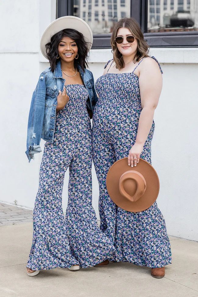 Aware Of This Navy Floral Flare Leg Jumpsuit | Pink Lily