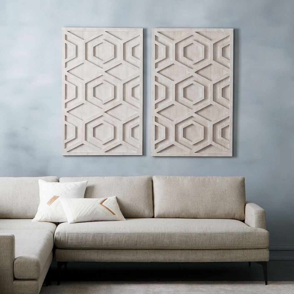 Graphic Wood Wall Art - Whitewashed (Hexagon) | West Elm (US)
