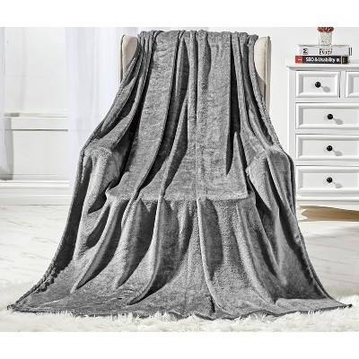 Plazatex Microplush and Microfiber All Season Hydrophobic  Polyester Solid Throw Blanket 50" x 60", Grey | Target