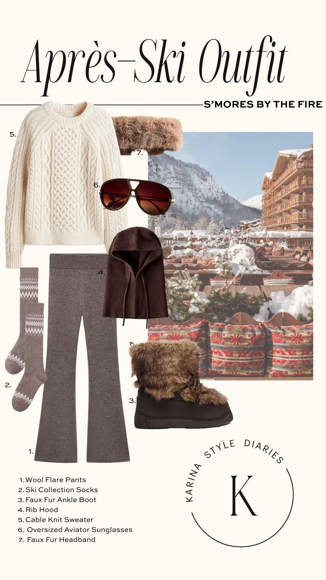 Après-Ski inspired winter outfit using cozy items only🤎 faux fur booties, rib knit hood, faux fur headband, wool pants, cable knit sweater


#LTKHoliday 

#LTKTravel