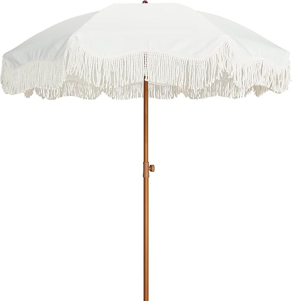 AMMSUN Boho Fringe Umbrella Outdoor Patio, 6.5ft UPF50+ Picnic Umbrella with Tassels with Steel P... | Amazon (US)