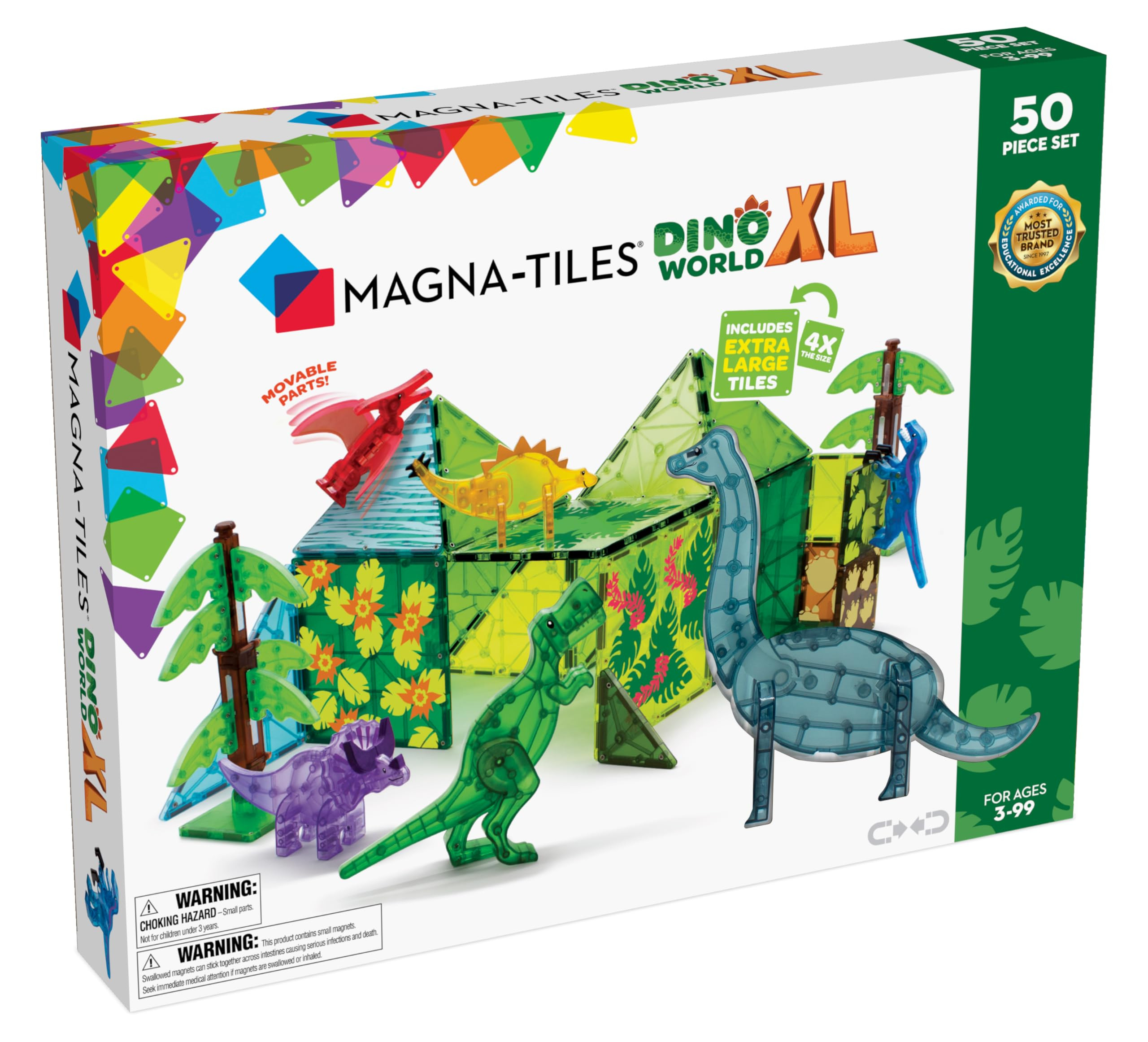 MAGNA-TILES Dino World XL 50-Piece Magnetic Construction Set, The ORIGINAL Magnetic Building Bran... | Amazon (US)