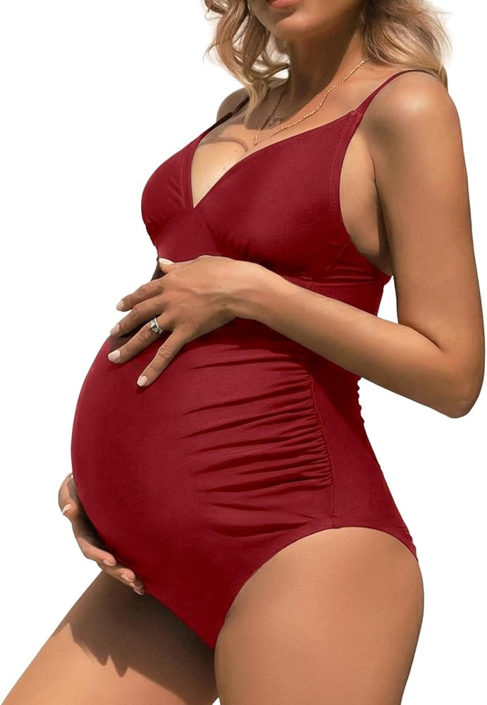 CUPSHE Maternity Swimsuit for Women One Piece Swimsuits Pregnancy Swimwear Spaghetti Straps Ruche... | Amazon (US)