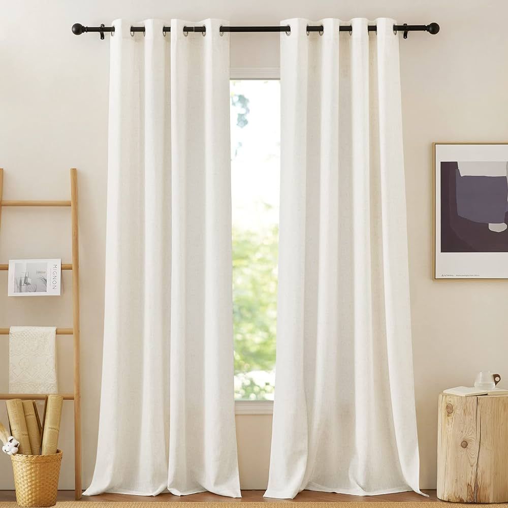 NICETOWN Linen Burlap Curtains for Windows 90 inch Length, Grommet Decorative Linen Blend Semi Sh... | Amazon (US)