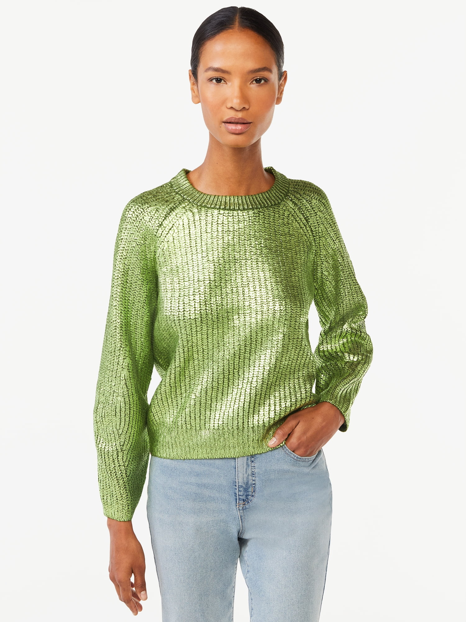Scoop Women's Metallic Foil Sweater - Walmart.com | Walmart (US)