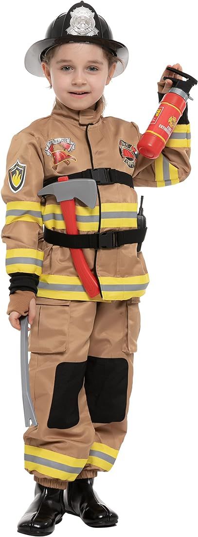 Dark Brown Firefighter Costume for Kids, Boys Fireman Outfit for Child Role Playing, Halloween Pr... | Amazon (US)