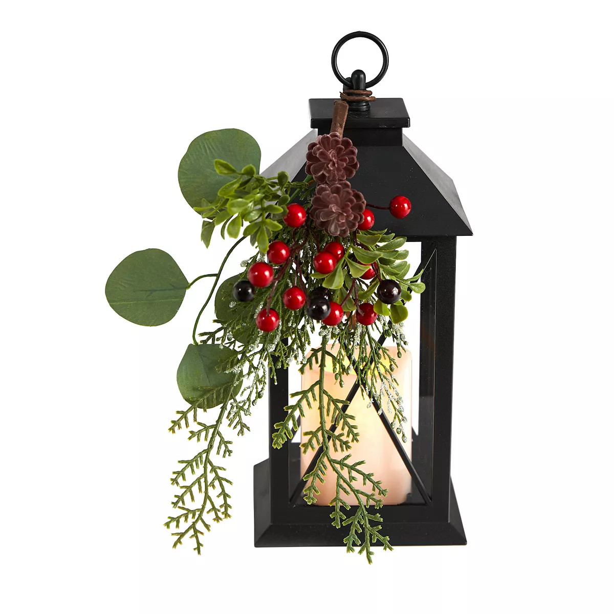 nearly natural 12" Holiday Lantern & LED Candle with Artificial Berries & Greenery | Kohl's