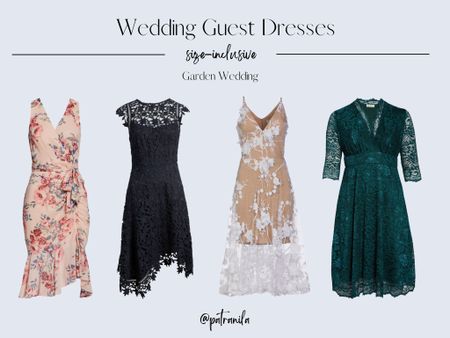 Garden wedding guest dresses. 
.
Floral dress, lace dress, tea-length dress, midi dress, midi wedding guest dress 

#LTKcurves #LTKstyletip