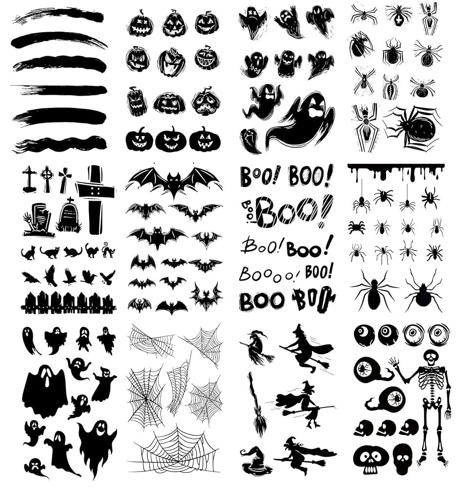 12 Sheets Halloween Tattoos, Black Spider Bat Pumpkin Temporary Tattoos, Realistic Fake Spider Fa... | Amazon (US)
