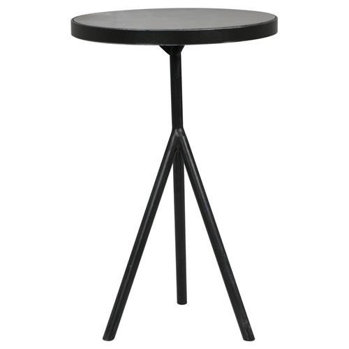 Cora Industrial Loft Black Stone Top Iron Round End Drink Table | Kathy Kuo Home
