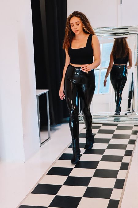 Faux patent leather leggings and black crop top | wear commando

#LTKstyletip