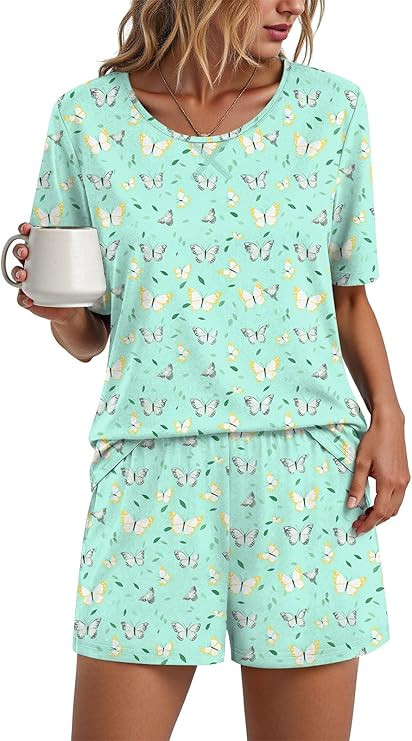 Pajama Set for Women 2 Piece Lounge Set Soft Sleepwear Summer Casual Short Pjs Sets with Pockets ... | Amazon (US)