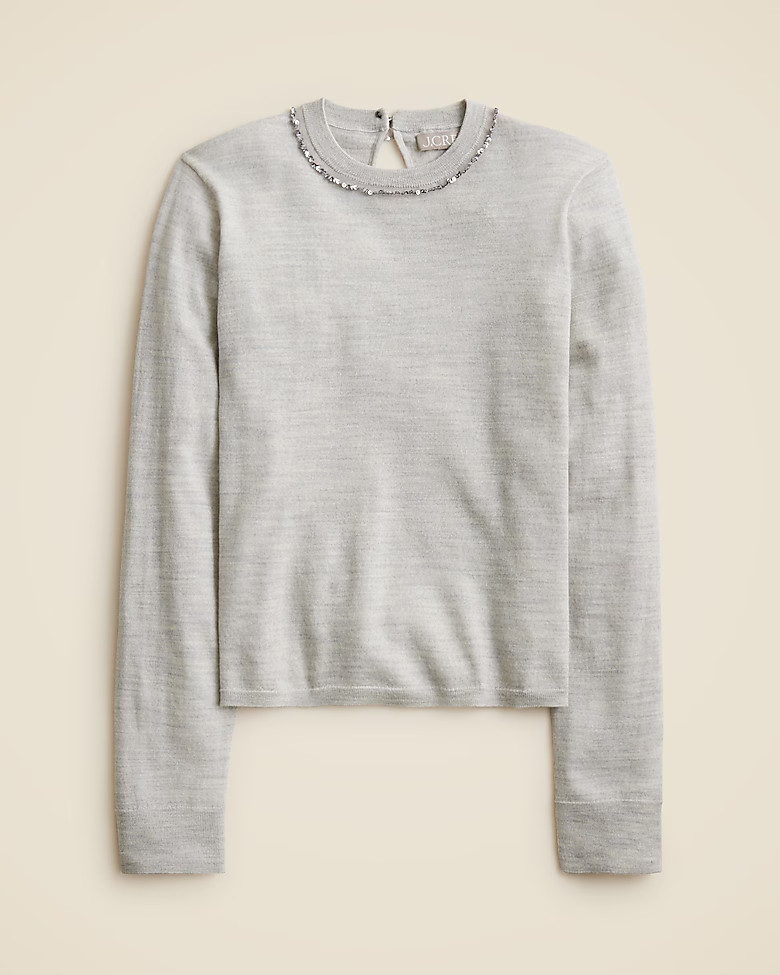 Carolyn embellished fitted crewneck sweater in merino wool | J. Crew US