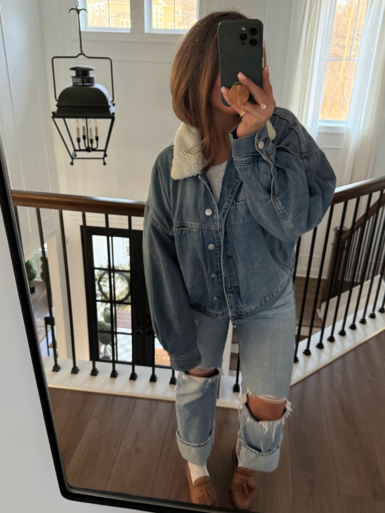 LOVE this jean jacket from Target! Looks and feels high end! Very warm too. Wearing a large bc I wanted a more oversized look! 

#LTKU #LTKootd #LTKFindsUnder50