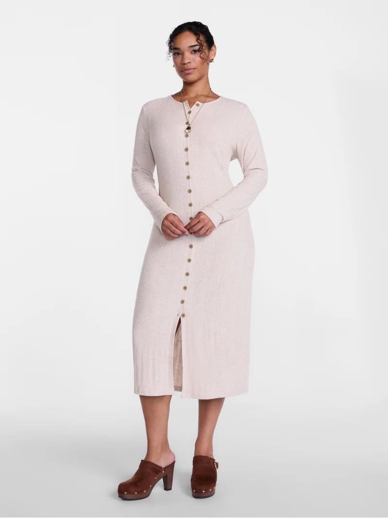 Scenario Women's Cardigan Midi Dress with Long Sleeves, Sizes XS-XXXL | Walmart (US)