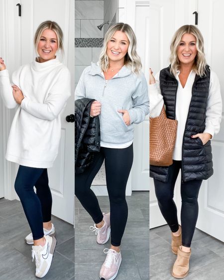 Neutral athleisure outfits | primarily Amazon Fashion | woven bag | weekend style

Sizing:
Leggings TTS- small
White tunic sweater TTS but if in between sizes you could go down if you don’t want it too oversized. Wearing a small.
Gray sweatshirt, size up for a boxy fit. Great look-a-like to the lululemon scuba hoodie.
Long puffer vest TTS - wearing a small 

#LTKstyletip #LTKSeasonal #LTKunder50
