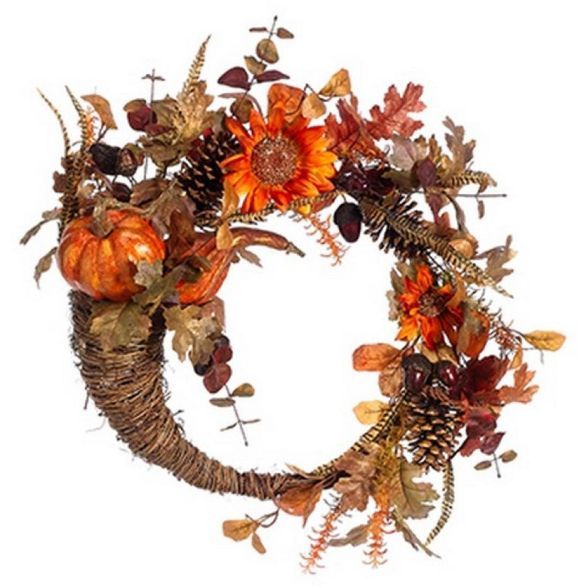 Allstate Floral Pumpkin and Sunflower Artificial Floral Cornucopia Thanksgiving Wreath, Orange 22... | Target
