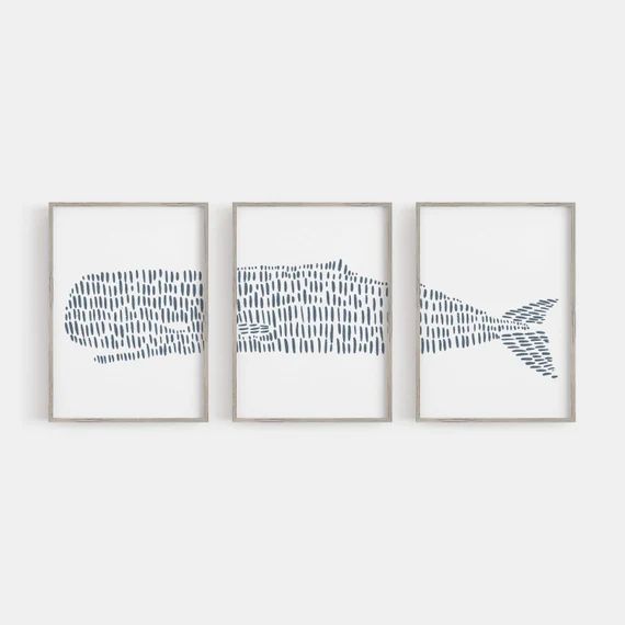 Sperm Whale Print Modern Nautical Home Decor Coastal Nursery Triptych Set of 3 Art Prints or Canv... | Etsy (US)