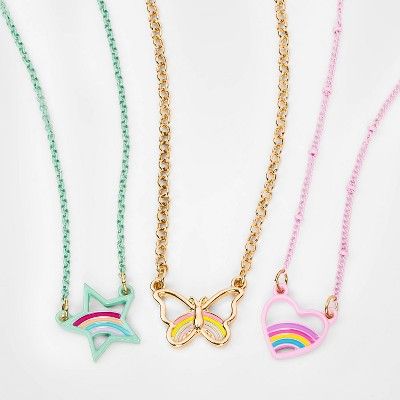 Girls' 3pk Heart Star and Butterfly Layered Necklace - Cat & Jack™ | Target