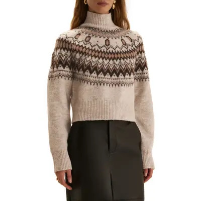 Favorite Daughter The Chalet Fair Isle Turtleneck Sweater in Cream/espresso Mul at Nordstrom, Size Small | Nordstrom