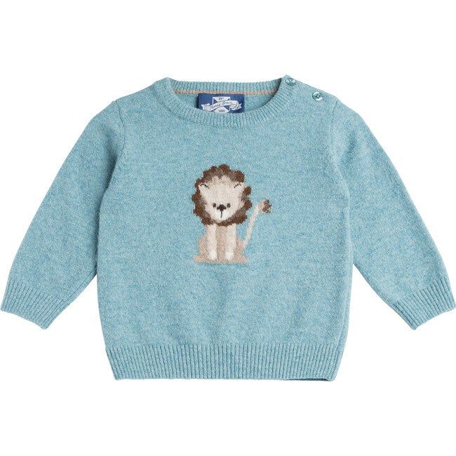 Little Baby Augustus Lion Sweater, Teal Green | Maisonette