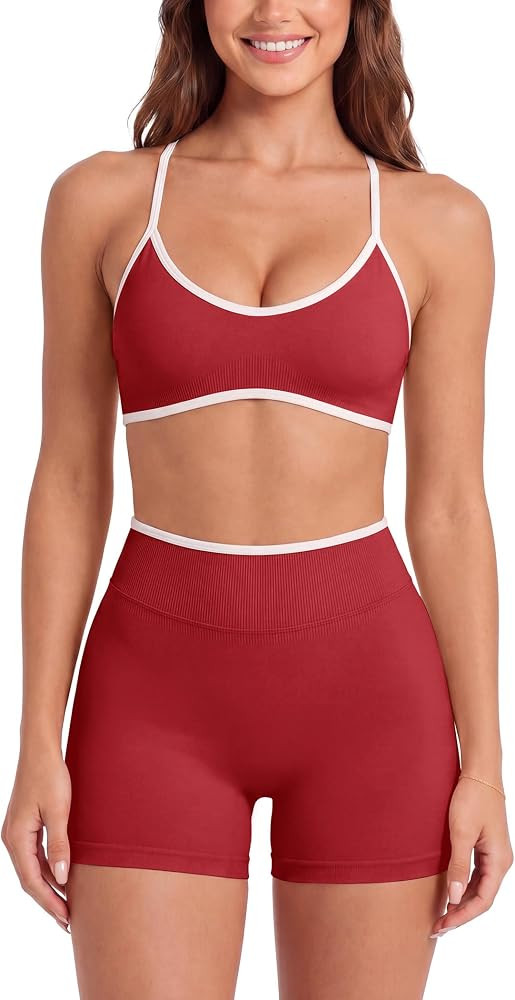 ABOCIW Womens Two Piece Workout Sets Color Block Sports Bra Seamless Hidden Scrunc Butt Lifting B... | Amazon (US)