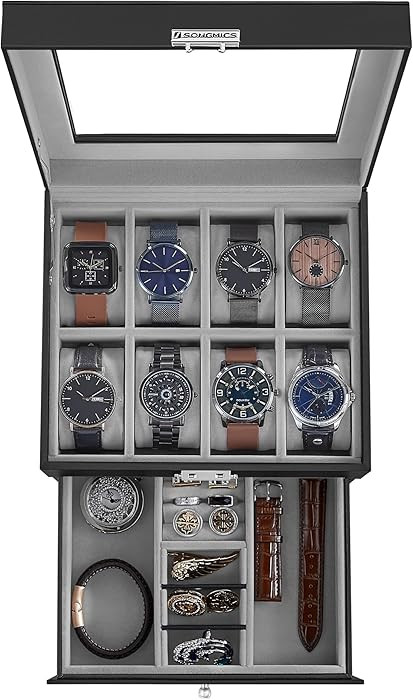 SONGMICS Watch Box, 8-Slot Watch Case Organizer with Large Glass Lid, 2 Layers, Removable Pillows... | Amazon (US)
