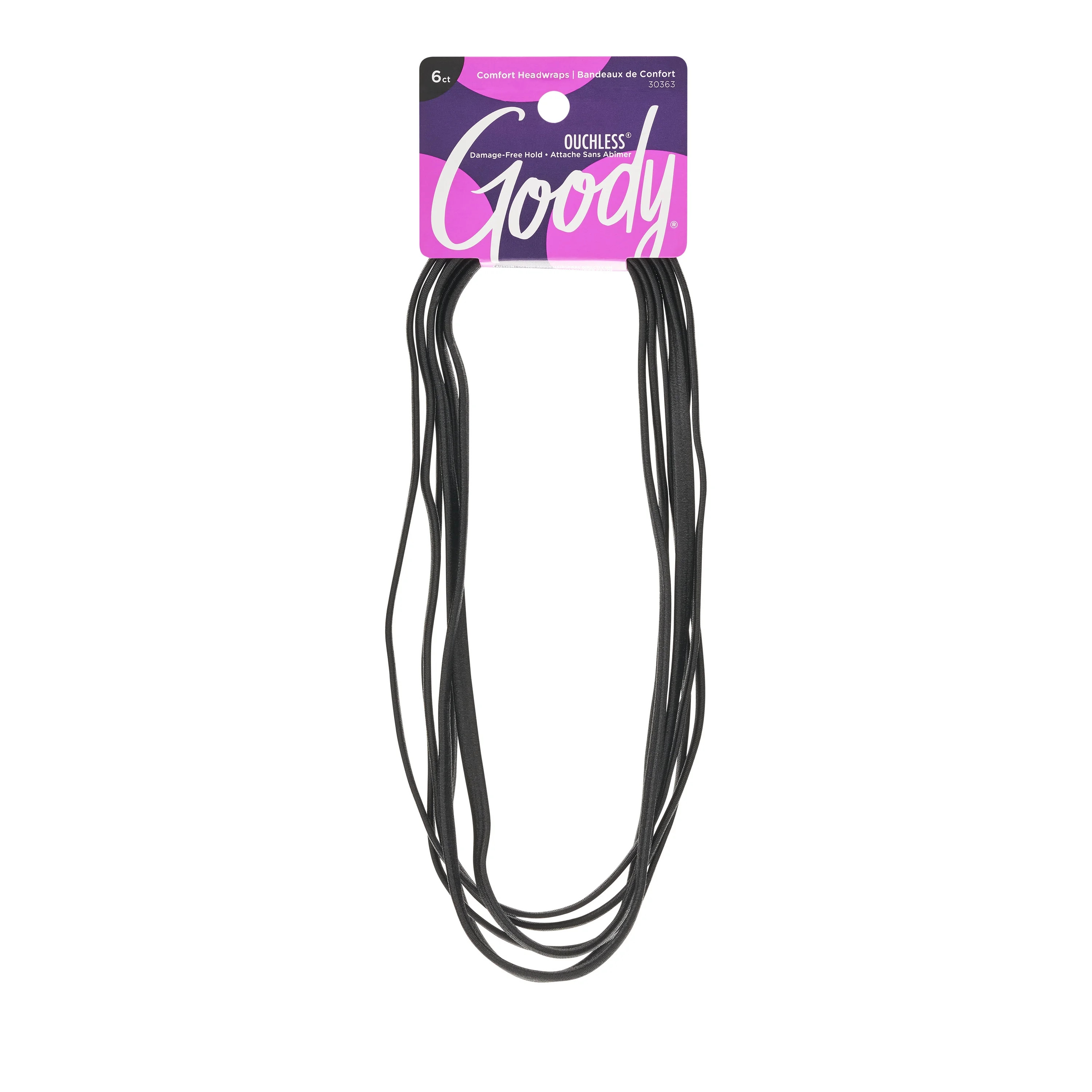 Goody Ouchless Skinny Comfort Headwraps, Flat Fashion Headbands, Black, 6 Ct | Walmart (US)