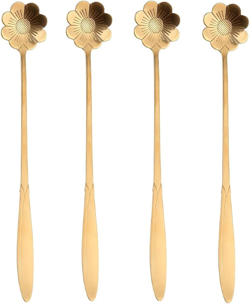 16 Pieces Flower Spoon Coffee Teaspoon 7 Inch Stainless Steel Long Handle Spoon Stir Bar Spoon St... | Amazon (US)